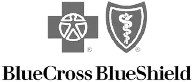 BlueCross BlueShield logos in grayscale featuring a cross and shield design.
