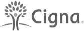 Black and white logo featuring a stylized tree and the word Cigna.