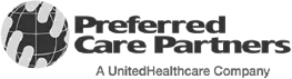Logo of Preferred Care Partners, a UnitedHealthcare company, featuring a globe design with connecting lines.