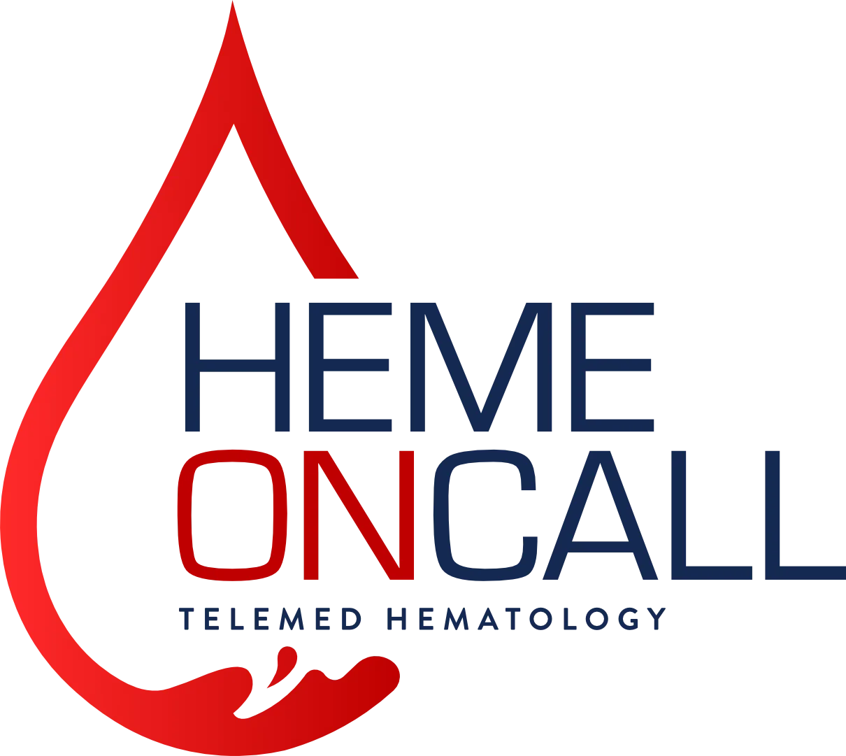 Heme On Call logo featuring a stylized red blood drop symbol.