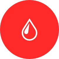 Red circle with a white blood drop icon centered.