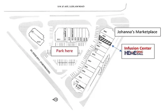 Parking map for HemeOnCall Infusion Center at Johanna's Marketplace.