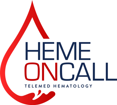 Heme On Call logo featuring a red droplet and bold typography.