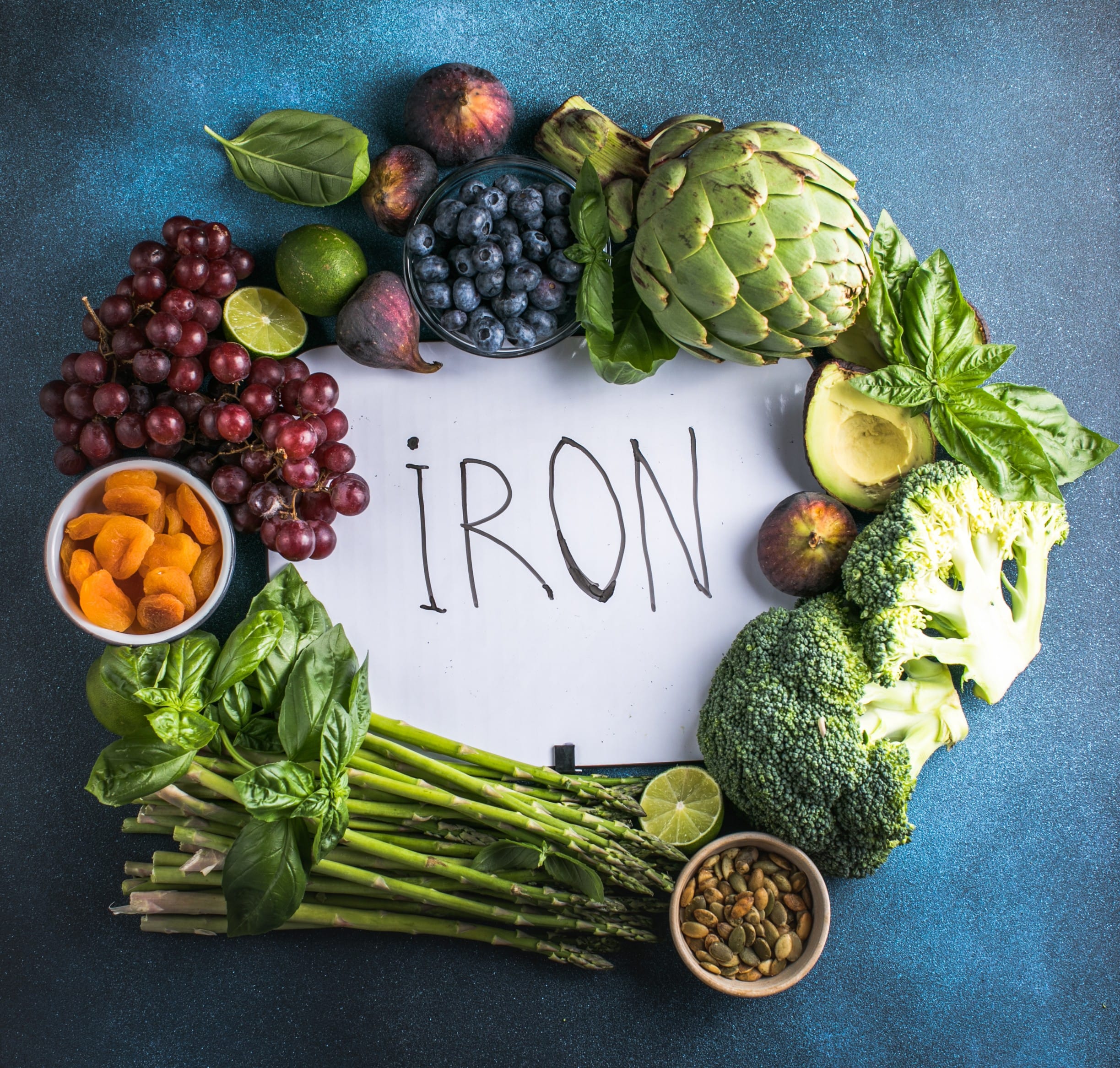 Iron-rich fruits and vegetables circle